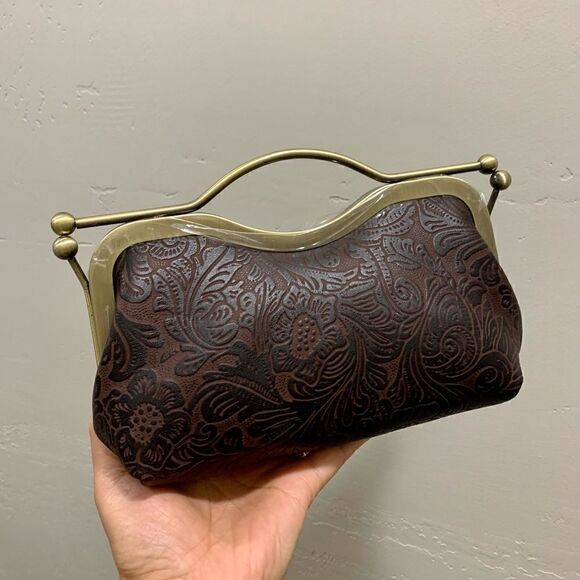 Handmade Genuine Embossed Leather Kisslock Clutch/Shoulder bag/Crossbody - Picture 5 of 14